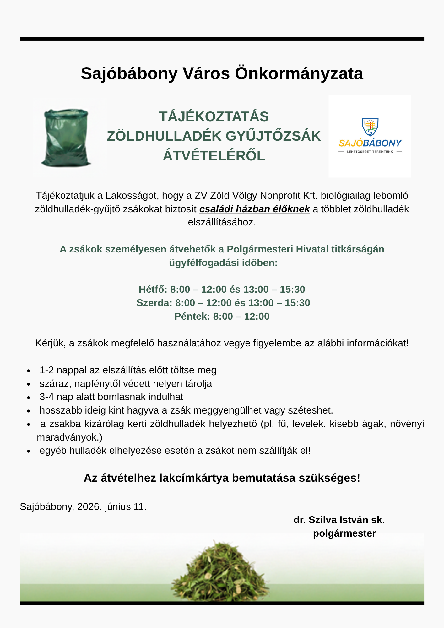 zöldhulladék gyűjtőzsák